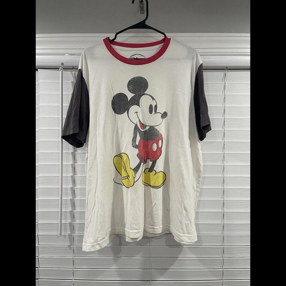 Distressed Disney Mickey Mouse Ringer T-shirt Men's Large Cartoon 2XL